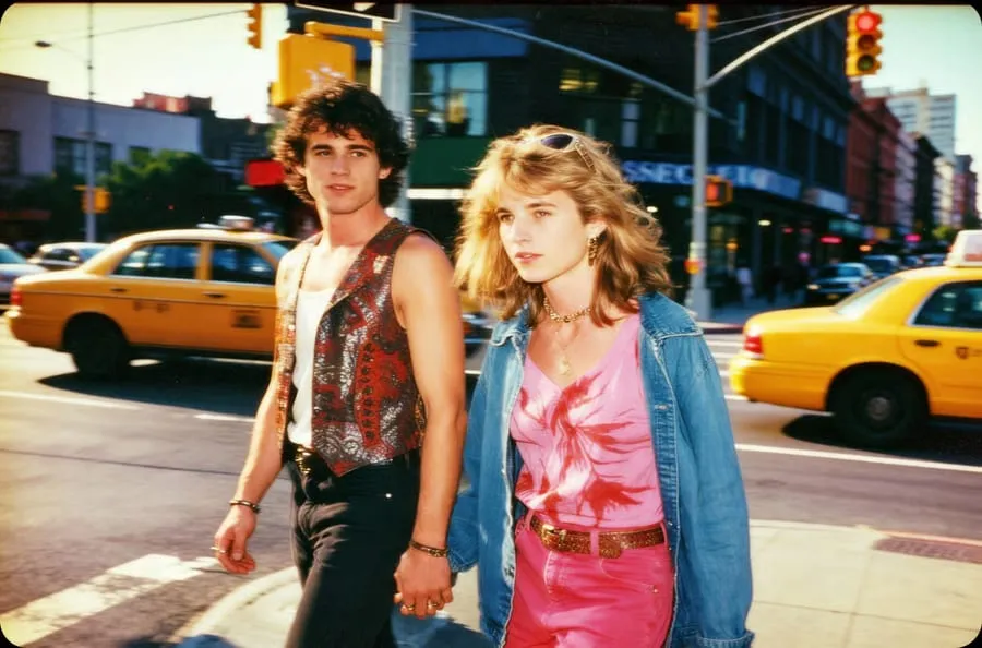 Black-and-white street photo of a couple colourised (After)