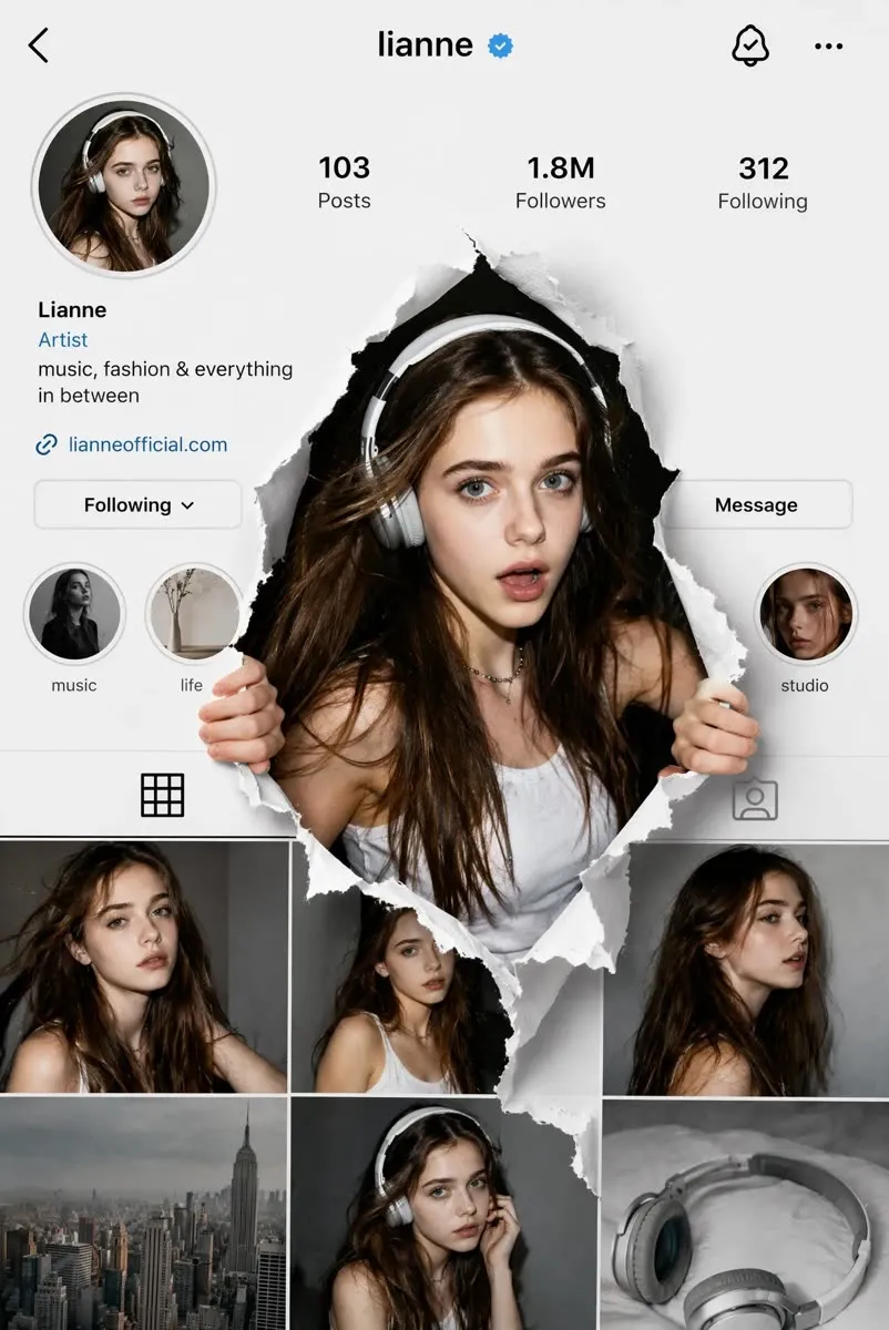 Social profile screen where the portrait bursts out of the photo frame, made with PhotoPilot
